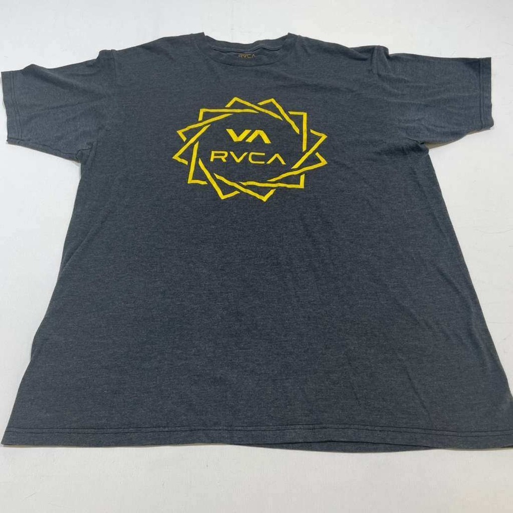 RVCA Graphic Tee Mens Large Charcoal Gray Yellow Sunburst Logo Short Sleeve Tee